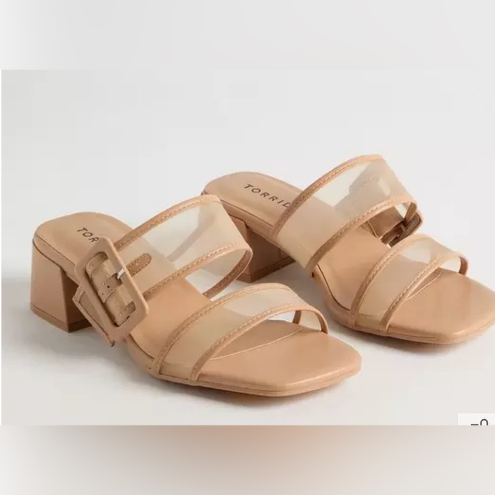 torrid Nude Block Heel Slide Sandals with Clear Straps